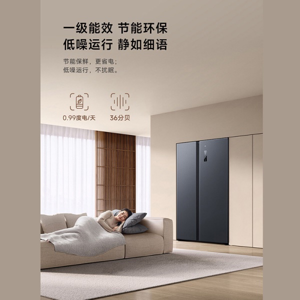 小米米家610L对开门大容量家用冰箱双开门 一级能效风冷无霜墨羽岩面板颜值出众银离子除菌